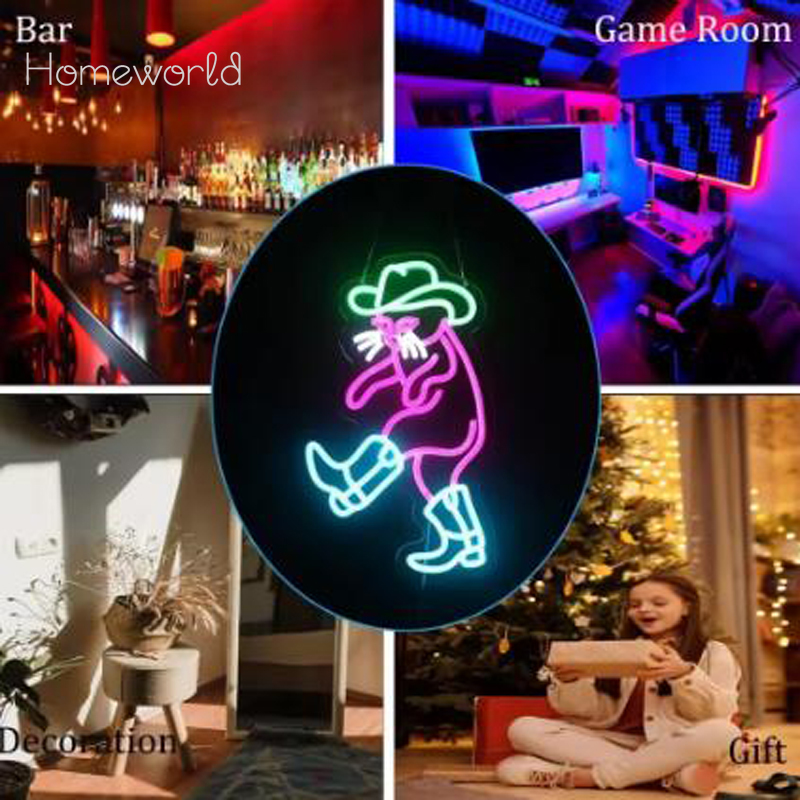 Cowboy Cat Neon Light Sign Dim - Party Games Shop 评论和价格